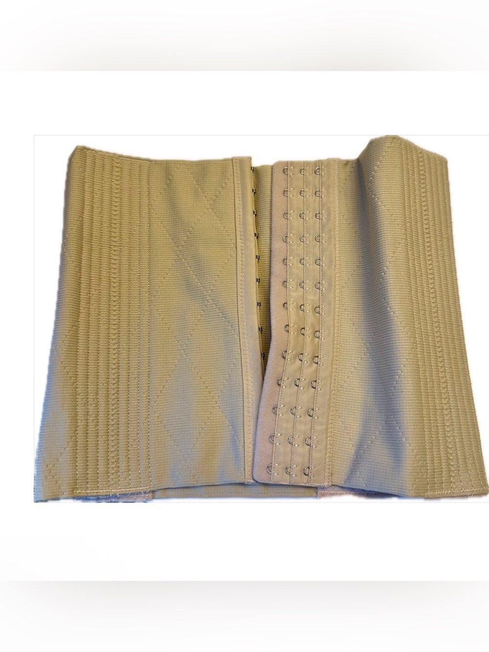 Beige Elastic Waist Trainer with Hook-and-Eye Closure